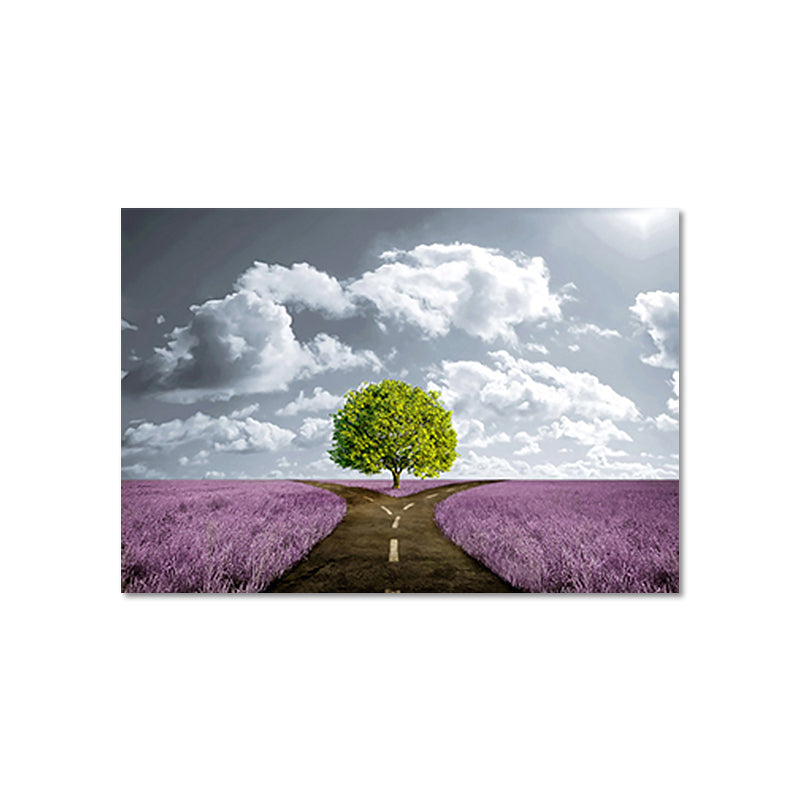 Purple Scenery Canvas Split Road of Flower Field Modernist Textured Wall Art Clearhalo 'Art Gallery' 'Canvas Art' 'Contemporary Art Gallery' 'Modern' Arts' 1654249