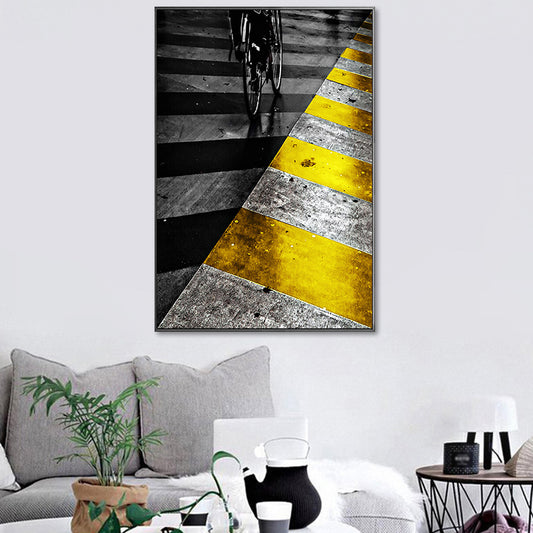 Photographic Print Zebra Crossing Canvas Textured Modern Bedroom Wall Art in Yellow Yellow Clearhalo 'Art Gallery' 'Canvas Art' 'Contemporary Art Gallery' 'Modern' Arts' 1654389