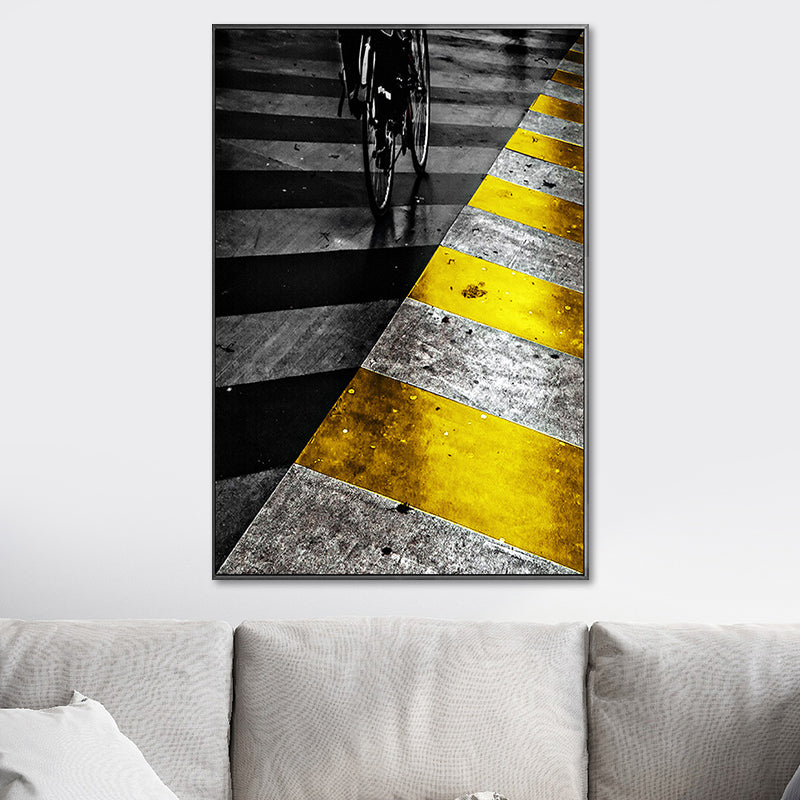 Photographic Print Zebra Crossing Canvas Textured Modern Bedroom Wall Art in Yellow Clearhalo 'Art Gallery' 'Canvas Art' 'Contemporary Art Gallery' 'Modern' Arts' 1654390