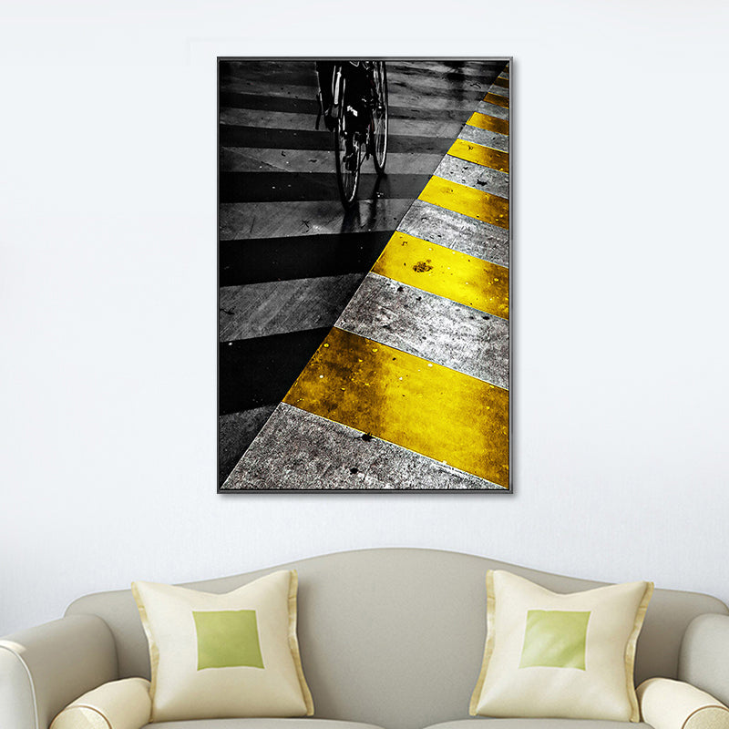 Photographic Print Zebra Crossing Canvas Textured Modern Bedroom Wall Art in Yellow Clearhalo 'Art Gallery' 'Canvas Art' 'Contemporary Art Gallery' 'Modern' Arts' 1654391