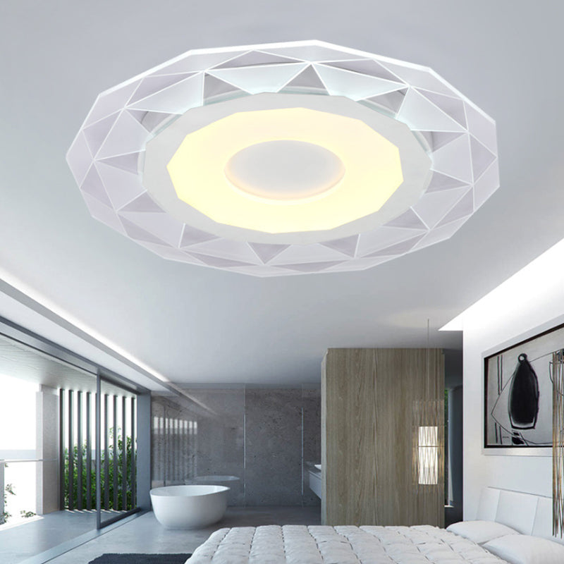 16.5"/20.5"/24.5" Wide LED Bedroom Flushmount with Polygon Acrylic Shade White Ceiling Light Fixture in Warm/White Light White White Clearhalo 'Ceiling Lights' 'Close To Ceiling Lights' 'Close to ceiling' 'Flush mount' Lighting' 165445