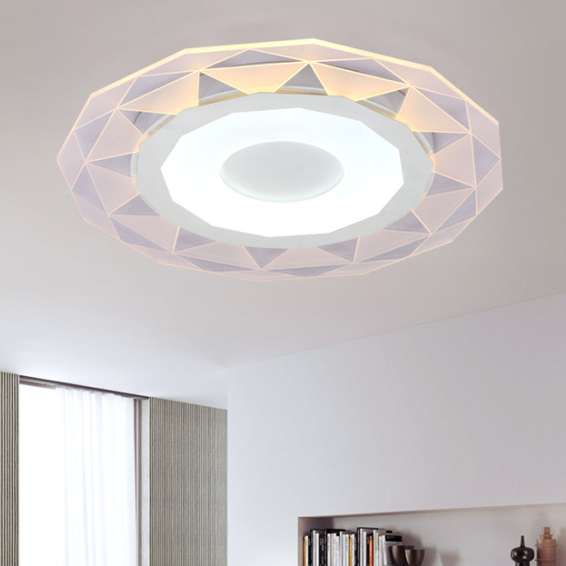 16.5"/20.5"/24.5" Wide LED Bedroom Flushmount with Polygon Acrylic Shade White Ceiling Light Fixture in Warm/White Light Clearhalo 'Ceiling Lights' 'Close To Ceiling Lights' 'Close to ceiling' 'Flush mount' Lighting' 165446