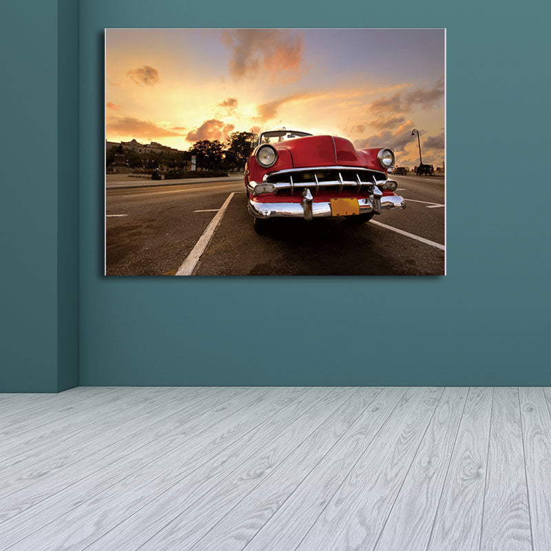 Modernist Photo Classic Car Canvas Print Bright Color Textured Wall Art for Boys Room Red Clearhalo 'Art Gallery' 'Canvas Art' 'Contemporary Art Gallery' 'Modern' Arts' 1654465