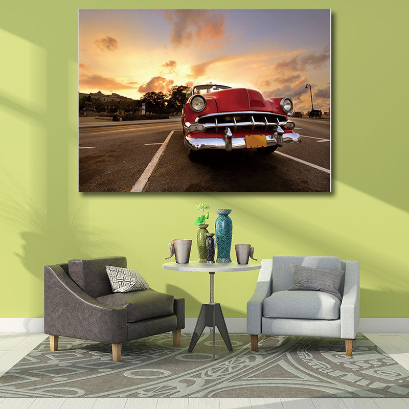 Modernist Photo Classic Car Canvas Print Bright Color Textured Wall Art for Boys Room Clearhalo 'Art Gallery' 'Canvas Art' 'Contemporary Art Gallery' 'Modern' Arts' 1654466