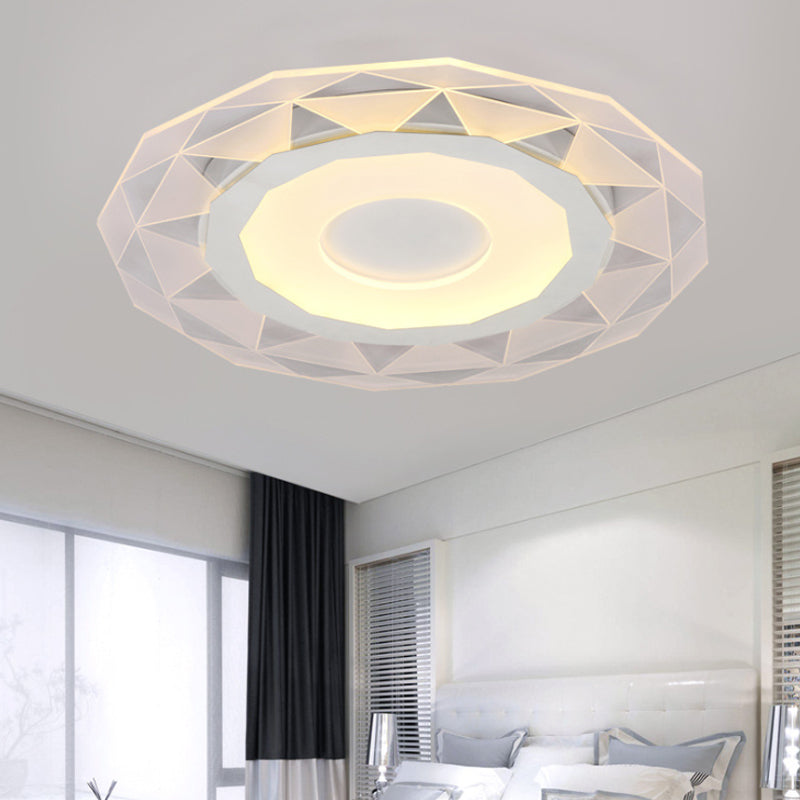 16.5"/20.5"/24.5" Wide LED Bedroom Flushmount with Polygon Acrylic Shade White Ceiling Light Fixture in Warm/White Light White Warm Clearhalo 'Ceiling Lights' 'Close To Ceiling Lights' 'Close to ceiling' 'Flush mount' Lighting' 165447