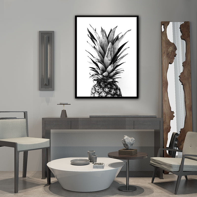 Grijze foto bedrukt ananas canvas gestructureerde Noordse huis interieur kunst aan de muur