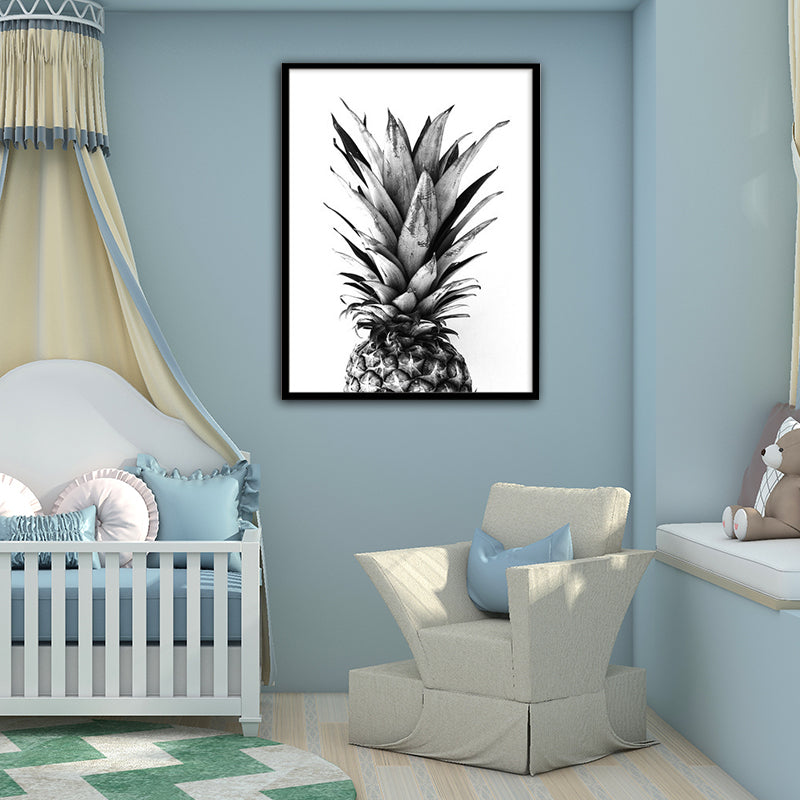 Grijze foto bedrukt ananas canvas gestructureerde Noordse huis interieur kunst aan de muur