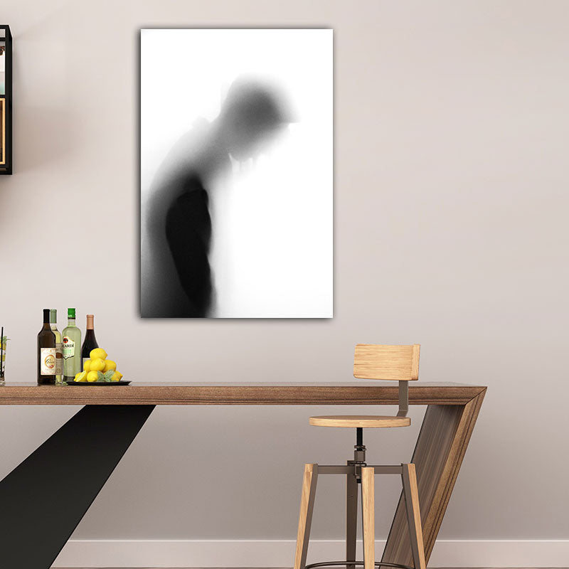 Modern Photographic Figure Wall Art Grey Man Shadow on the Frosted Glass Canvas Print for Home Grey Design 3 Clearhalo 'Art Gallery' 'Canvas Art' 'Contemporary Art Gallery' 'Modern' Arts' 1654522