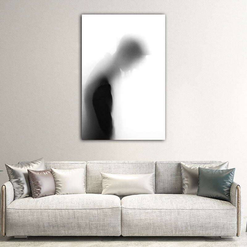 Modern Photographic Figure Wall Art Grey Man Shadow on the Frosted Glass Canvas Print for Home Clearhalo 'Art Gallery' 'Canvas Art' 'Contemporary Art Gallery' 'Modern' Arts' 1654523