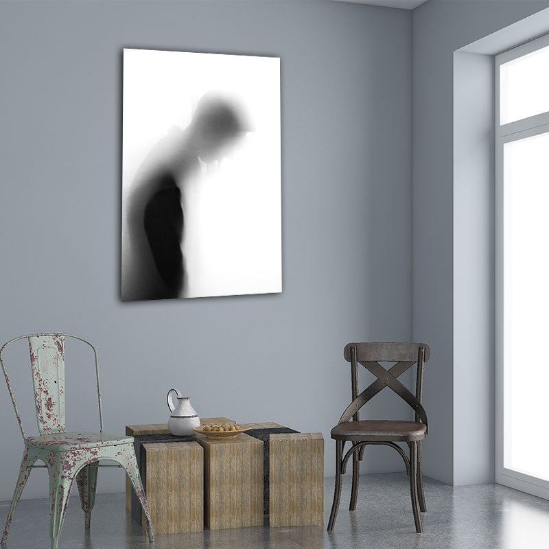 Modern Photographic Figure Wall Art Grey Man Shadow on the Frosted Glass Canvas Print for Home Clearhalo 'Art Gallery' 'Canvas Art' 'Contemporary Art Gallery' 'Modern' Arts' 1654524