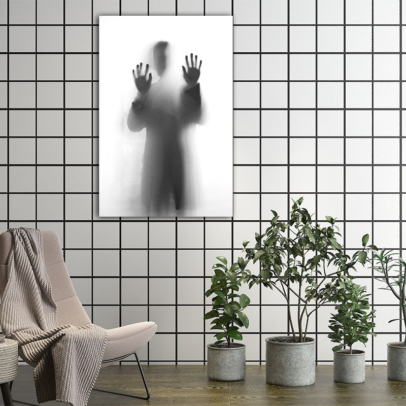 Modern Photographic Figure Wall Art Grey Man Shadow on the Frosted Glass Canvas Print for Home Grey Design 2 Clearhalo 'Art Gallery' 'Canvas Art' 'Contemporary Art Gallery' 'Modern' Arts' 1654529