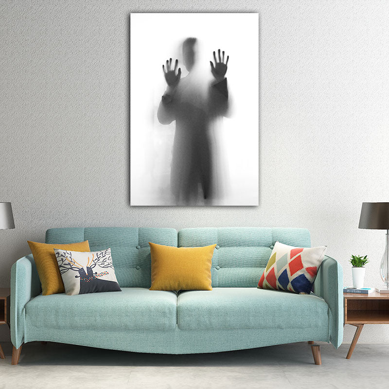 Modern Photographic Figure Wall Art Grey Man Shadow on the Frosted Glass Canvas Print for Home Clearhalo 'Art Gallery' 'Canvas Art' 'Contemporary Art Gallery' 'Modern' Arts' 1654530