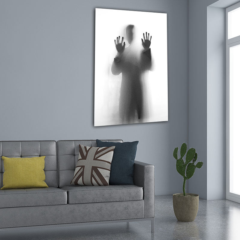 Modern Photographic Figure Wall Art Grey Man Shadow on the Frosted Glass Canvas Print for Home Clearhalo 'Art Gallery' 'Canvas Art' 'Contemporary Art Gallery' 'Modern' Arts' 1654531