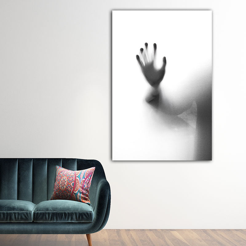 Modern Photographic Figure Wall Art Grey Man Shadow on the Frosted Glass Canvas Print for Home Grey Design 1 Clearhalo 'Art Gallery' 'Canvas Art' 'Contemporary Art Gallery' 'Modern' Arts' 1654533