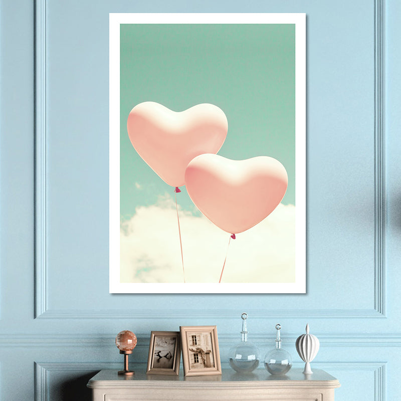 Palloncini a forma di cuore arte muro arte rosa e verde modernista in tela  per ragazze - clearhalo