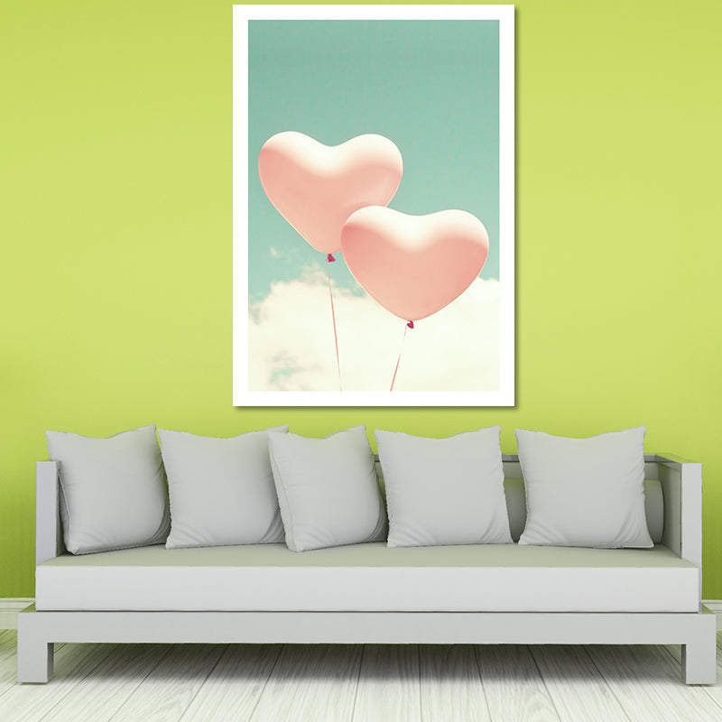 Heart-Shaped Balloons Wall Art Pink and Green Modernist Canvas Print for Girls Room Clearhalo 'Art Gallery' 'Canvas Art' 'Contemporary Art Gallery' 'Modern' Arts' 1654645