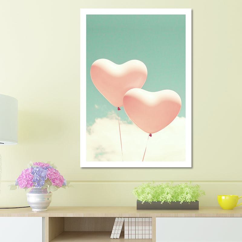 Heart-Shaped Balloons Wall Art Pink and Green Modernist Canvas Print for Girls Room Clearhalo 'Art Gallery' 'Canvas Art' 'Contemporary Art Gallery' 'Modern' Arts' 1654646