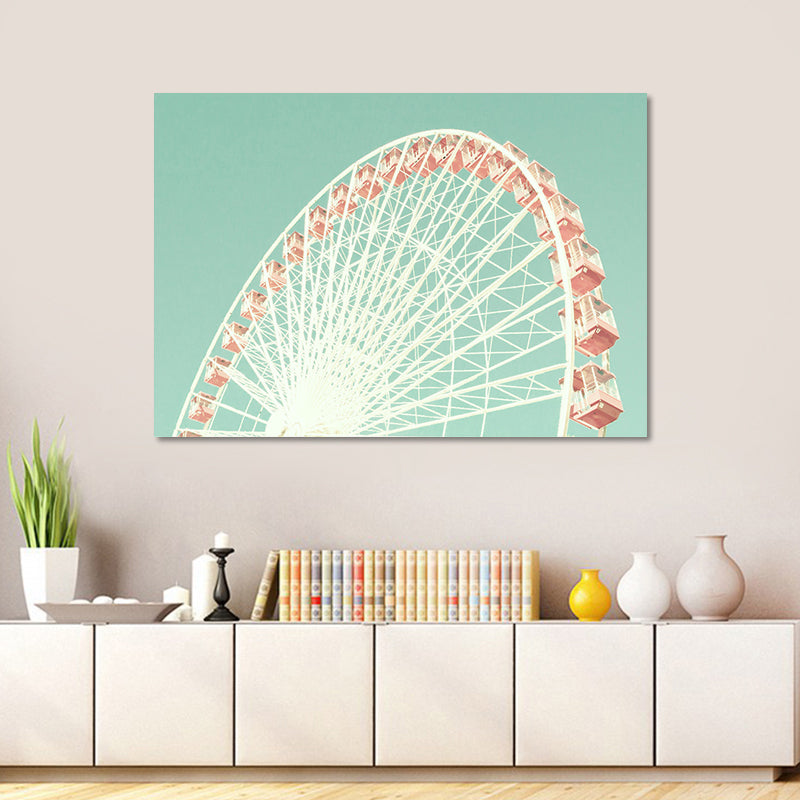 Ferris Wheel Wall Art Print Modern Textured Canvas in Pink on Green for Kids Room Clearhalo 'Art Gallery' 'Canvas Art' 'Contemporary Art Gallery' 'Modern' Arts' 1654663