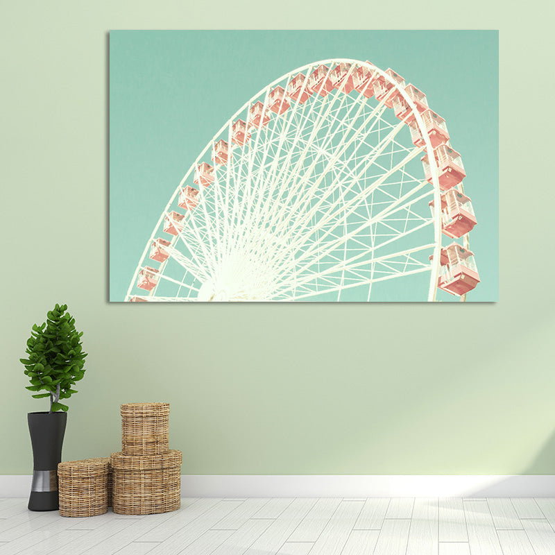 Ferris Wheel Wall Art Print Modern Textured Canvas in Pink on Green for Kids Room Clearhalo 'Art Gallery' 'Canvas Art' 'Contemporary Art Gallery' 'Modern' Arts' 1654664