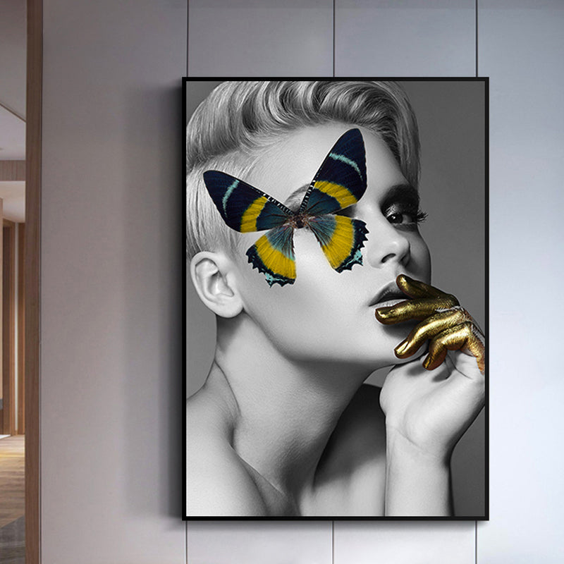 Glam -modelfiguur canvas print donkere kleur gestructureerde muur kunst decor voor meisjeskamer