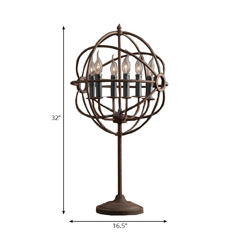 Antique Stylish Orbit Shade Table Lighting with Candle Design Multi Light Wrought Iron Table Lamp in Rust Clearhalo 'Lamps' 'Table Lamps' Lighting' 165467