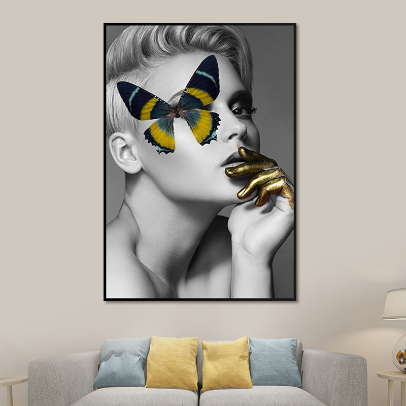 Glam -modelfiguur canvas print donkere kleur gestructureerde muur kunst decor voor meisjeskamer