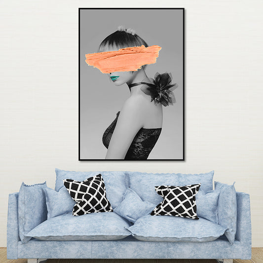 Glam Model Figur Canvas Druck dunkle Farbe Strukturierte Wandkunstdekoration für Mädchenzimmer