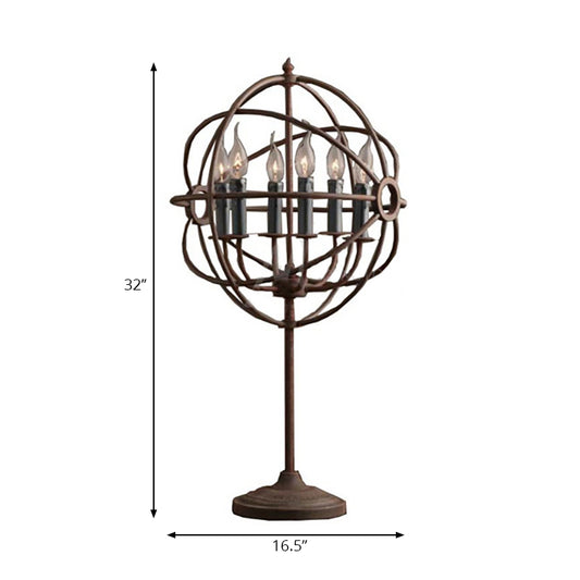 Antique Stylish Orbit Shade Table Lighting with Candle Design Multi Light Wrought Iron Table Lamp in Rust Clearhalo 'Lamps' 'Table Lamps' Lighting' 165467