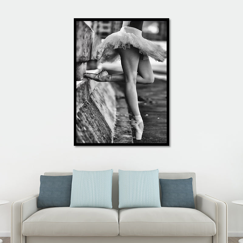 Retro Photo Ballerina Practising Canvas Art Grey Girls Bedroom Wall Decor, Textured Clearhalo 'Arts' 'Canvas Art' 1654688