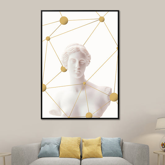 Modern Geometric and Statue Canvas Art White Living Room Wall Decor, Textured Surface Clearhalo 'Art Gallery' 'Canvas Art' 'Contemporary Art Gallery' 'Modern' Arts' 1654740