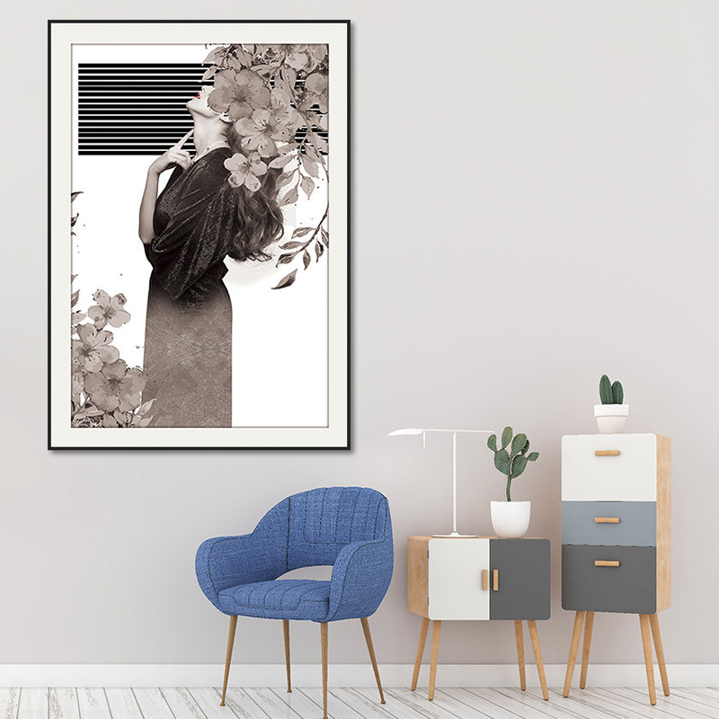 Elegant Woman Print Canvas Wall Art for Girls Bedroom, Pastel Color, Textured Design Clearhalo 'Art Gallery' 'Canvas Art' 'Contemporary Art Gallery' 'Modern' Arts' 1654768