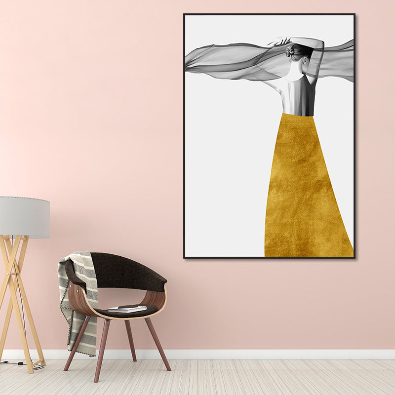 Elegant Woman Print Canvas Wall Art for Girls Bedroom, Pastel Color, Textured Design Yellow Clearhalo 'Art Gallery' 'Canvas Art' 'Contemporary Art Gallery' 'Modern' Arts' 1654774