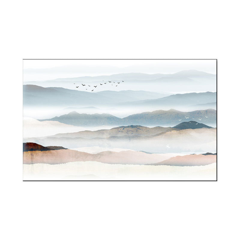 Chinese Foggy Mountains Wall Art Light Color Textured Canvas Painting for Bedroom Clearhalo 'Arts' 'Canvas Art' 1654821