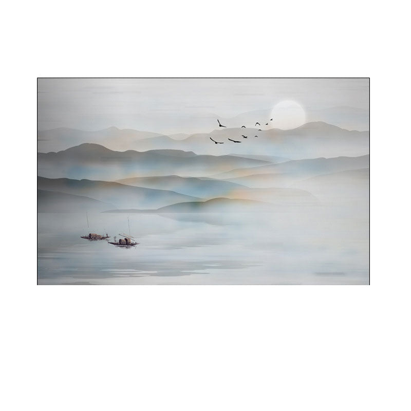 Chinese Foggy Mountains Wall Art Light Color Textured Canvas Painting for Bedroom Clearhalo 'Arts' 'Canvas Art' 1654828