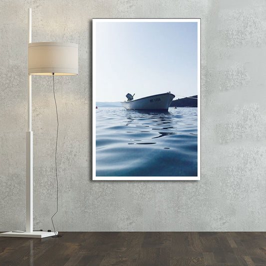 Photo Boat and River Canvas Print Blue Modern Style Wall Art for House Interior Clearhalo 'Art Gallery' 'Canvas Art' 'Contemporary Art Gallery' 'Modern' Arts' 1654831