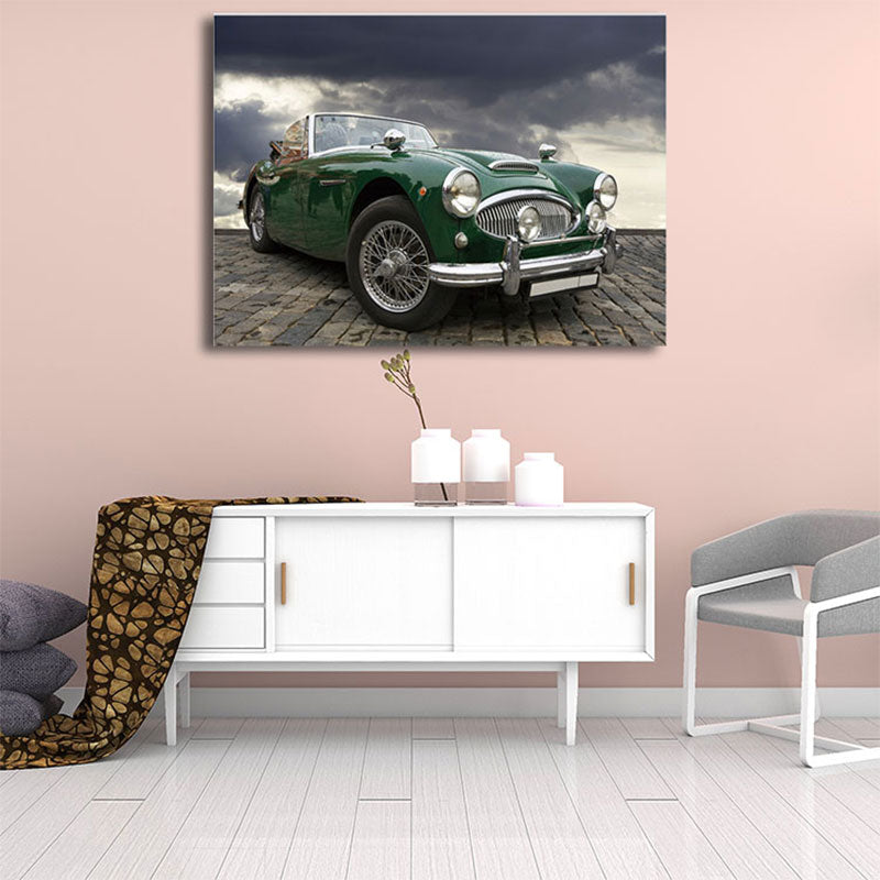 Photography Vintage Car Wall Art Decor for Boys Bedroom, Bright Color, Textured Surface Green Clearhalo 'Art Gallery' 'Canvas Art' 'Contemporary Art Gallery' 'Modern' Arts' 1654843