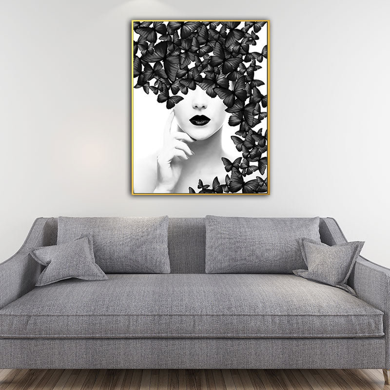 Woman Face and Butterflies Canvas Print Glam Textured House Interior Wall Art Decor Clearhalo 'Arts' 'Canvas Art' 1654865