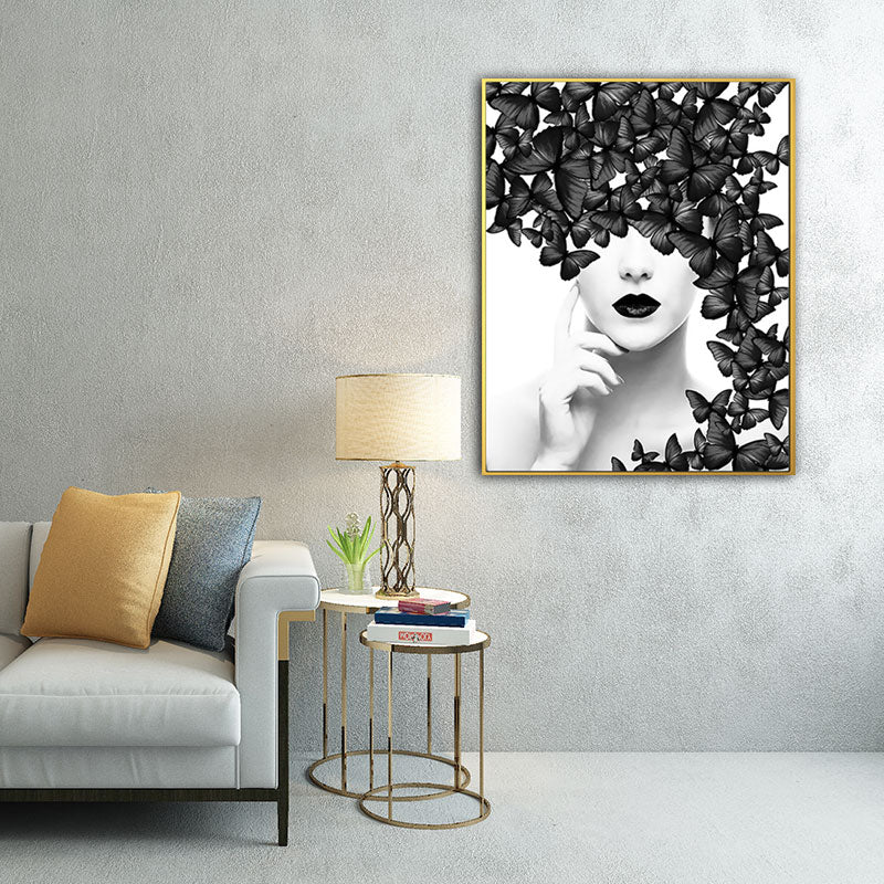 Woman Face and Butterflies Canvas Print Glam Textured House Interior Wall Art Decor Clearhalo 'Arts' 'Canvas Art' 1654866