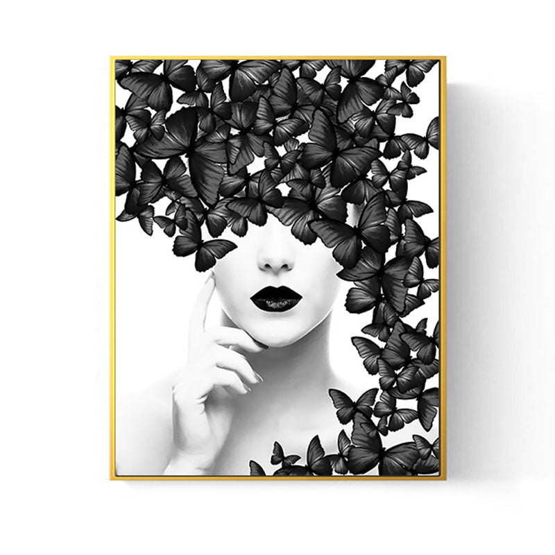 Woman Face and Butterflies Canvas Print Glam Textured House Interior Wall Art Decor Clearhalo 'Arts' 'Canvas Art' 1654867