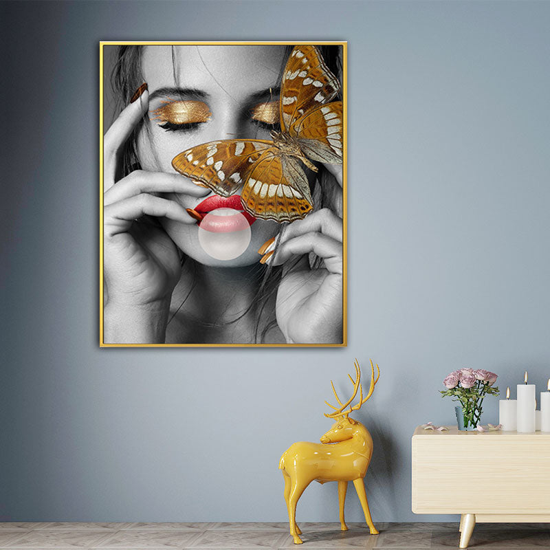 Woman Face and Butterflies Canvas Print Glam Textured House Interior Wall Art Decor Clearhalo 'Arts' 'Canvas Art' 1654872