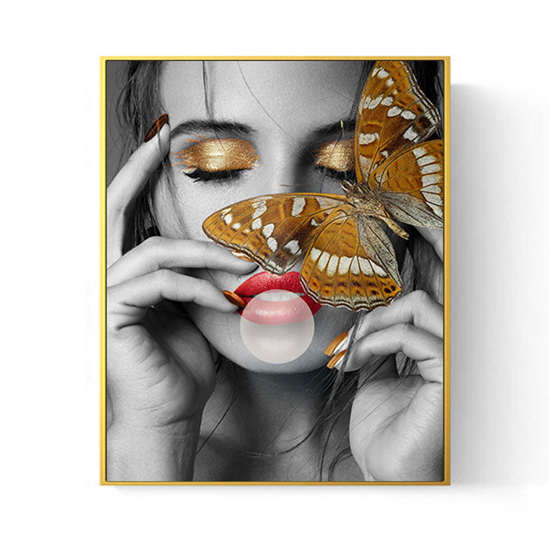 Woman Face and Butterflies Canvas Print Glam Textured House Interior Wall Art Decor Clearhalo 'Arts' 'Canvas Art' 1654874