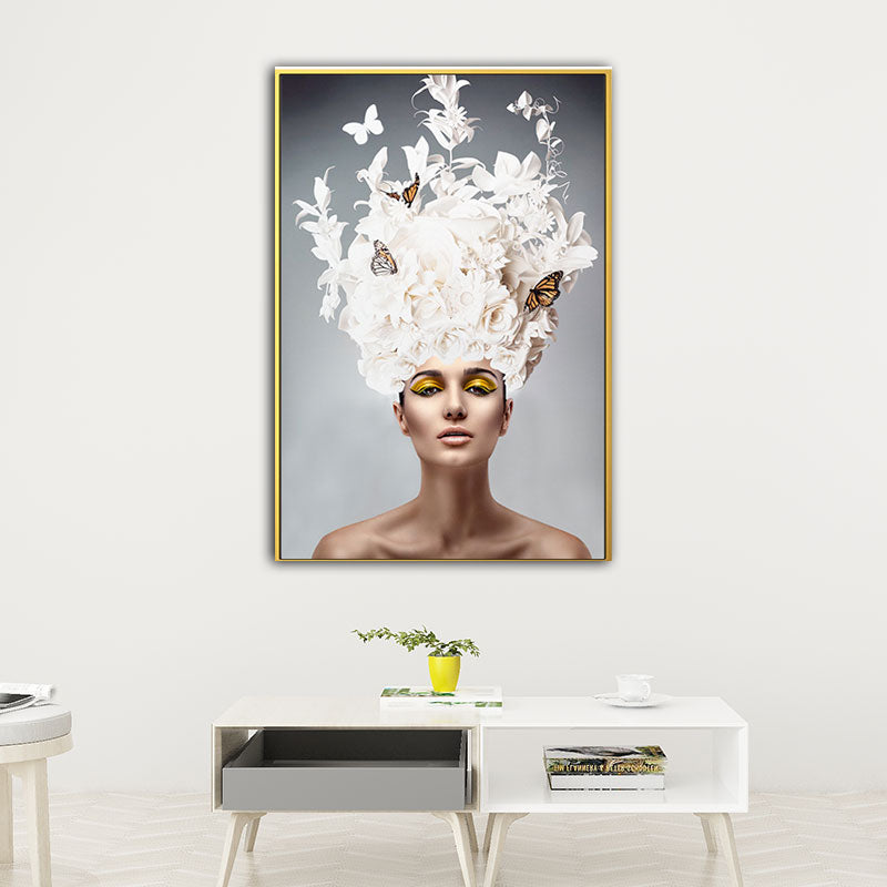 Woman Face and Butterflies Canvas Print Glam Textured House Interior Wall Art Decor White Clearhalo 'Arts' 'Canvas Art' 1654875