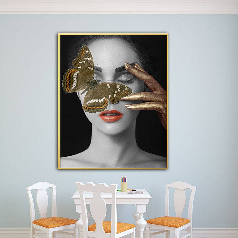 Woman Face and Butterflies Canvas Print Glam Textured House Interior Wall Art Decor Clearhalo 'Arts' 'Canvas Art' 1654880