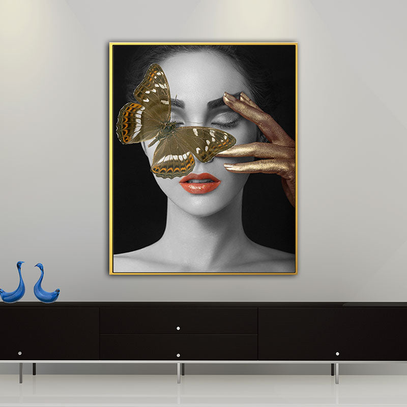 Woman Face and Butterflies Canvas Print Glam Textured House Interior Wall Art Decor Clearhalo 'Arts' 'Canvas Art' 1654881