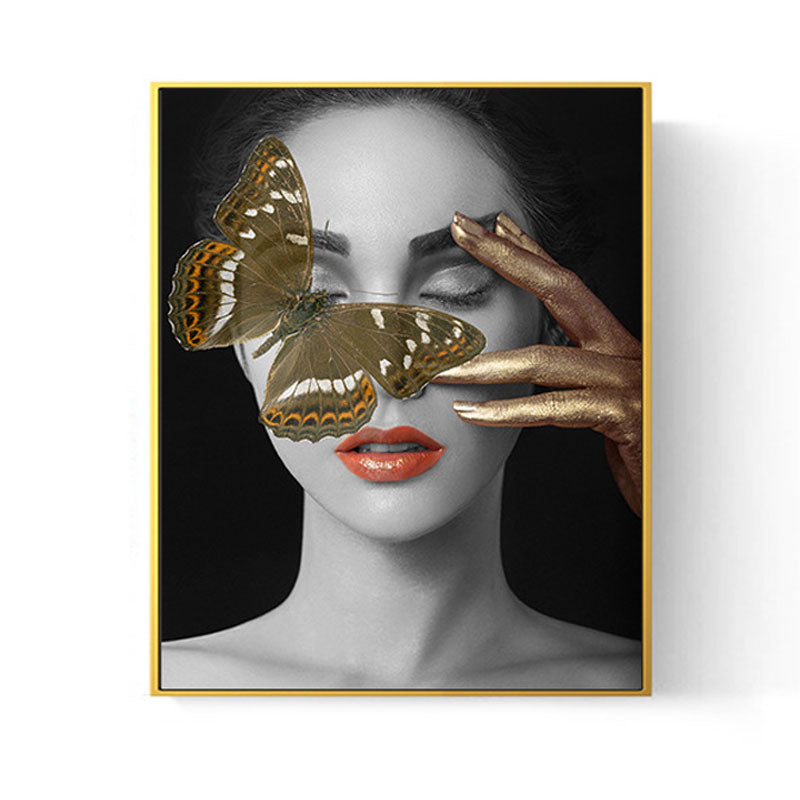 Woman Face and Butterflies Canvas Print Glam Textured House Interior Wall Art Decor Clearhalo 'Arts' 'Canvas Art' 1654882