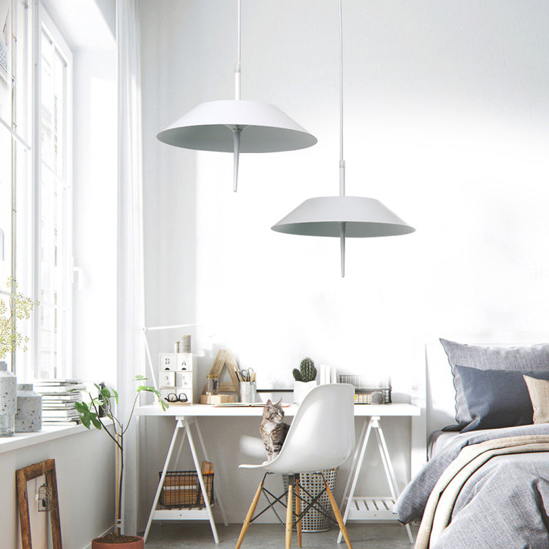 LED Umbrella Shaped Ceiling Pendant Light Industrial Iron 2 Lights White Hanging Light in Warm/White Light White White Clearhalo 'Ceiling Lights' 'Modern Pendants' 'Modern' 'Pendant Lights' 'Pendants' Lighting' 165491