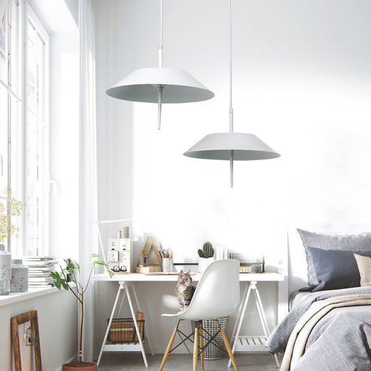 LED Umbrella Shaped Ceiling Pendant Light Industrial Iron 2 Lights White Hanging Light in Warm/White Light White White Clearhalo 'Ceiling Lights' 'Modern Pendants' 'Modern' 'Pendant Lights' 'Pendants' Lighting' 165491