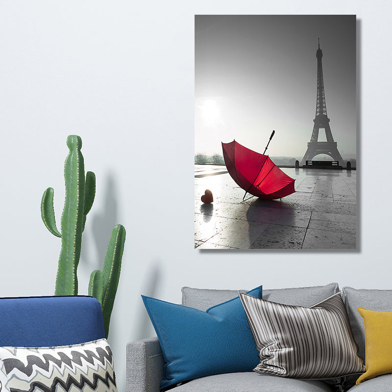 Photographic Print Eiffel Tower Canvas Art Modern Novelty Landmark Wall Decor in Red-Grey Clearhalo 'Art Gallery' 'Canvas Art' 'Contemporary Art Gallery' 'Modern' Arts' 1654956