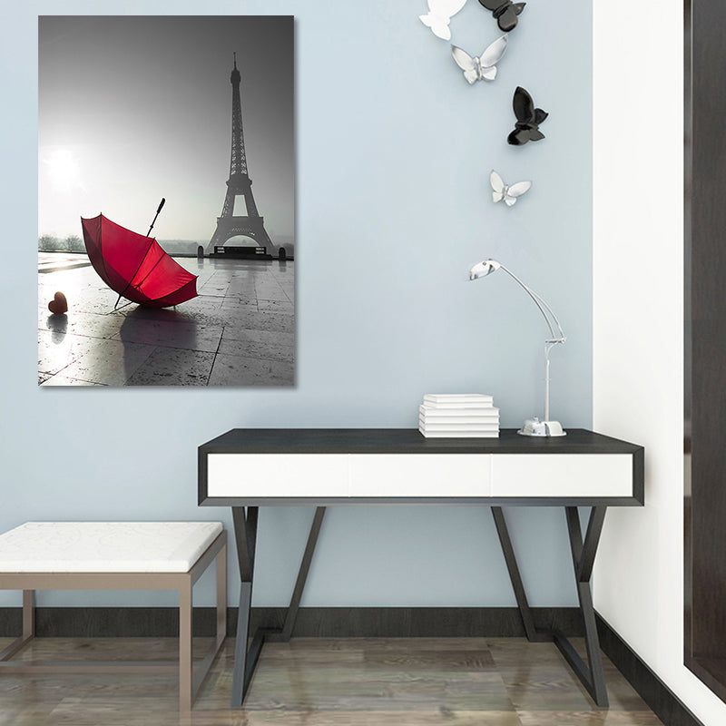 Photographic Print Eiffel Tower Canvas Art Modern Novelty Landmark Wall Decor in Red-Grey Clearhalo 'Art Gallery' 'Canvas Art' 'Contemporary Art Gallery' 'Modern' Arts' 1654957