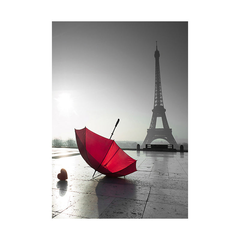 Photographic Print Eiffel Tower Canvas Art Modern Novelty Landmark Wall Decor in Red-Grey Clearhalo 'Art Gallery' 'Canvas Art' 'Contemporary Art Gallery' 'Modern' Arts' 1654958